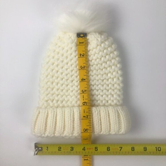 Rampage Women's Beige Knit Pom Beanie Hat - Picture 3 of 4